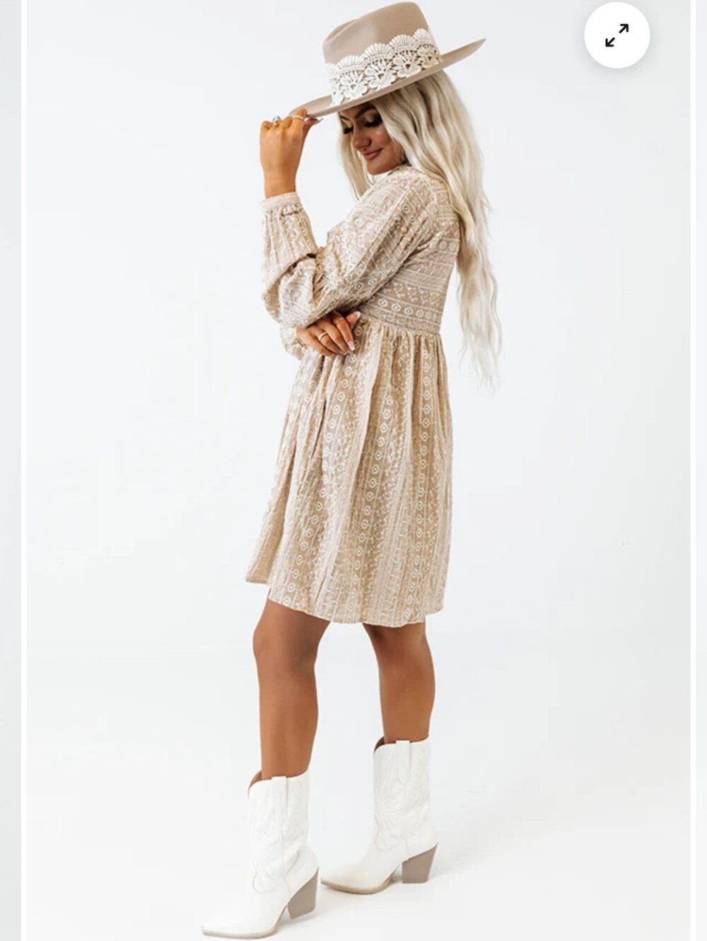 Impressions Beige Embroidered Mini Dress - Picture 3 of 11